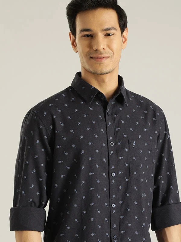 Indian Terrain Men All Over Print Dark Blue Shirt